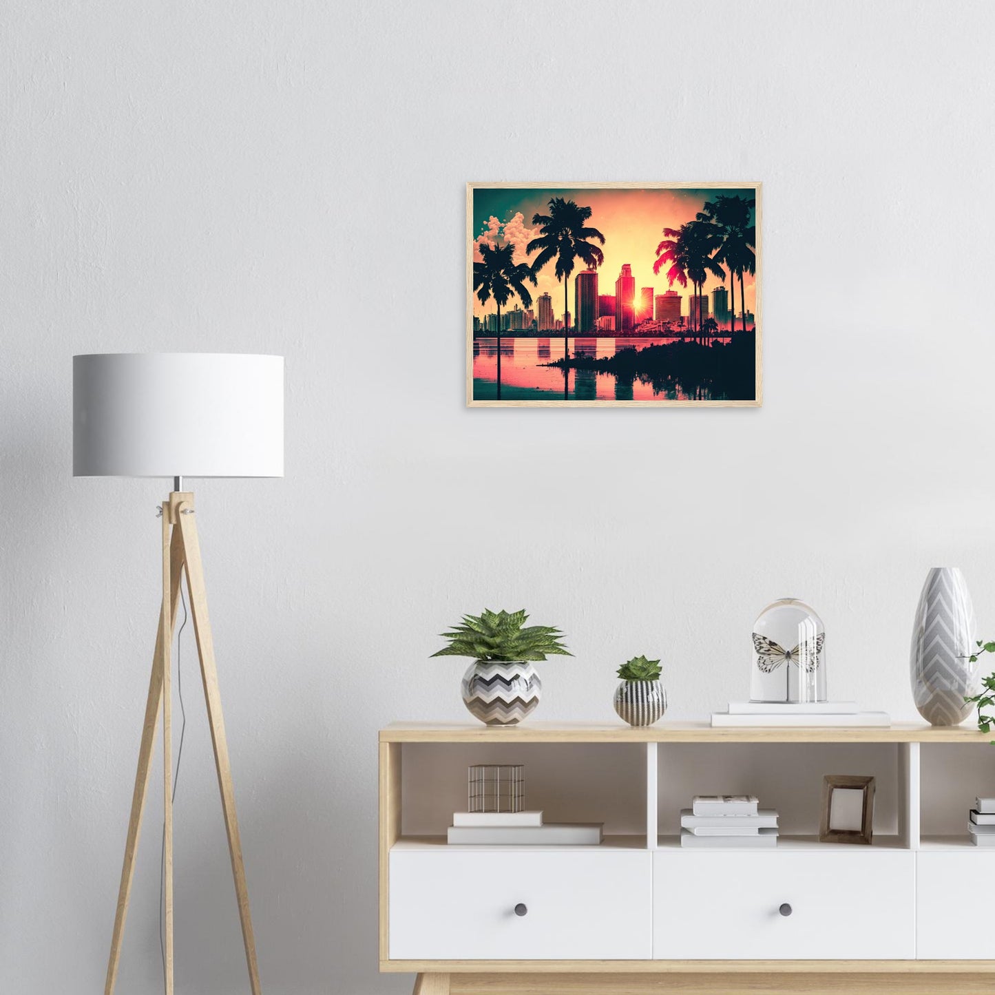 Miami Sunset, Poster mit Holzrahmen - Stiersbeste