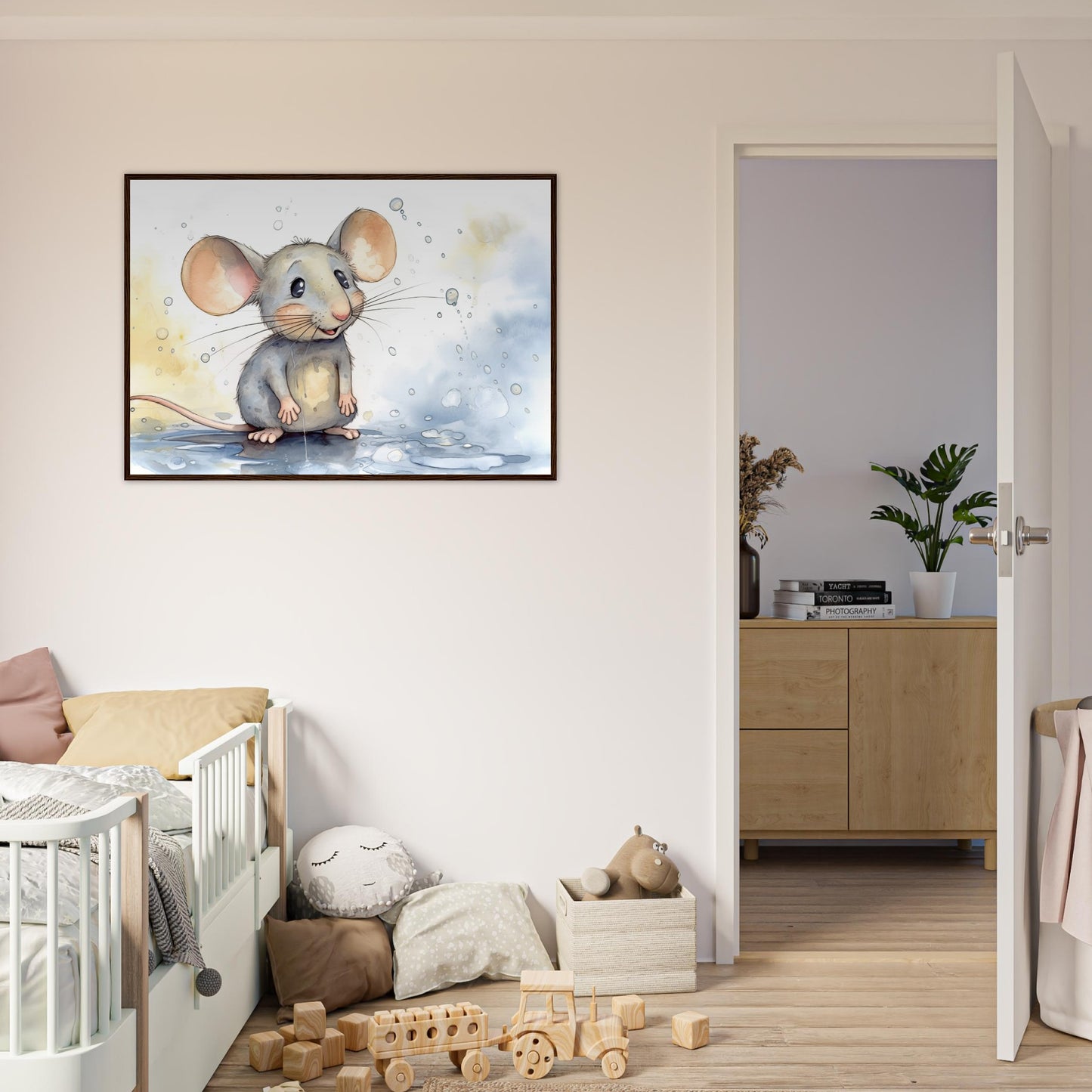 Happy Mouse, Poster mit Holzrahmen - Stiersbeste
