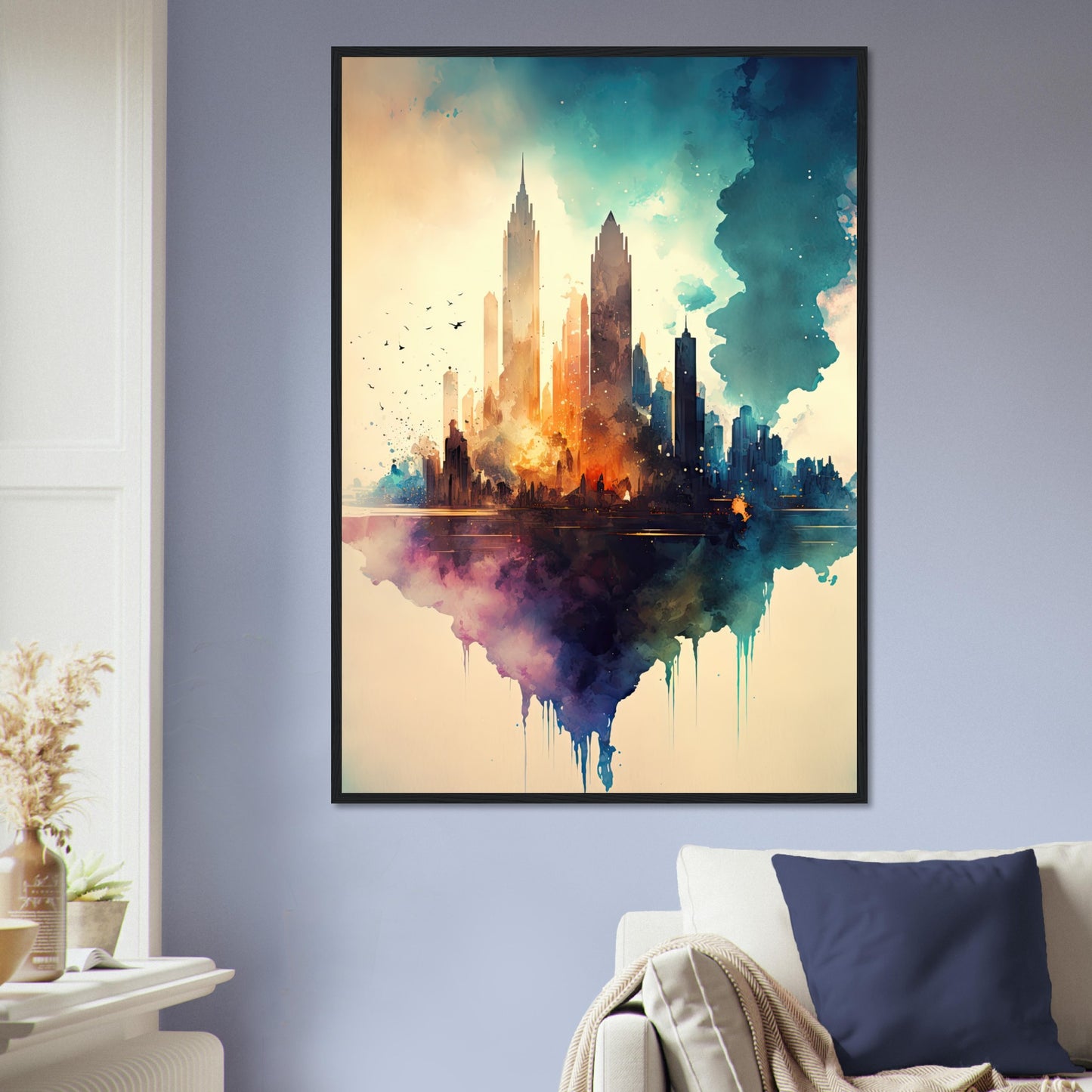 Farbexplosion Skyline, Poster mit Holzrahmen - Stiersbeste