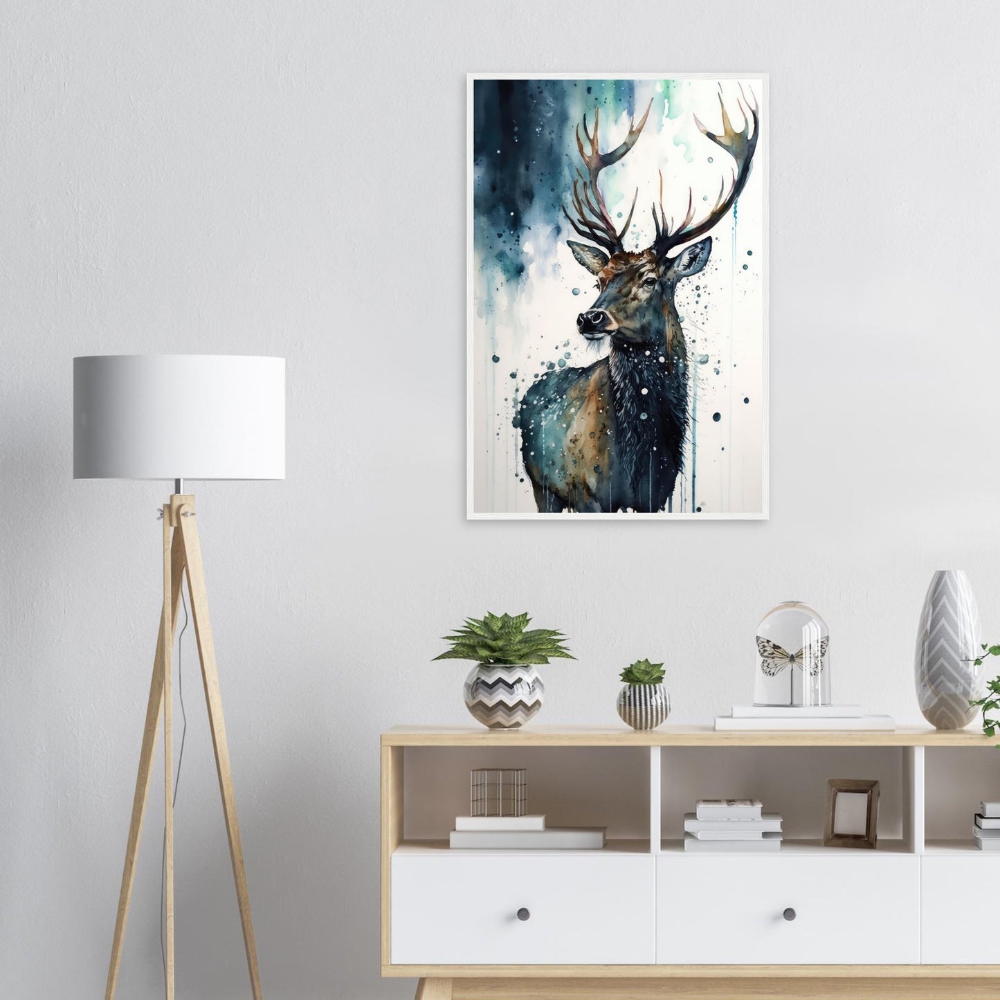 Der Pinselhirsch, Poster mit Holzrahmen - Stiersbeste