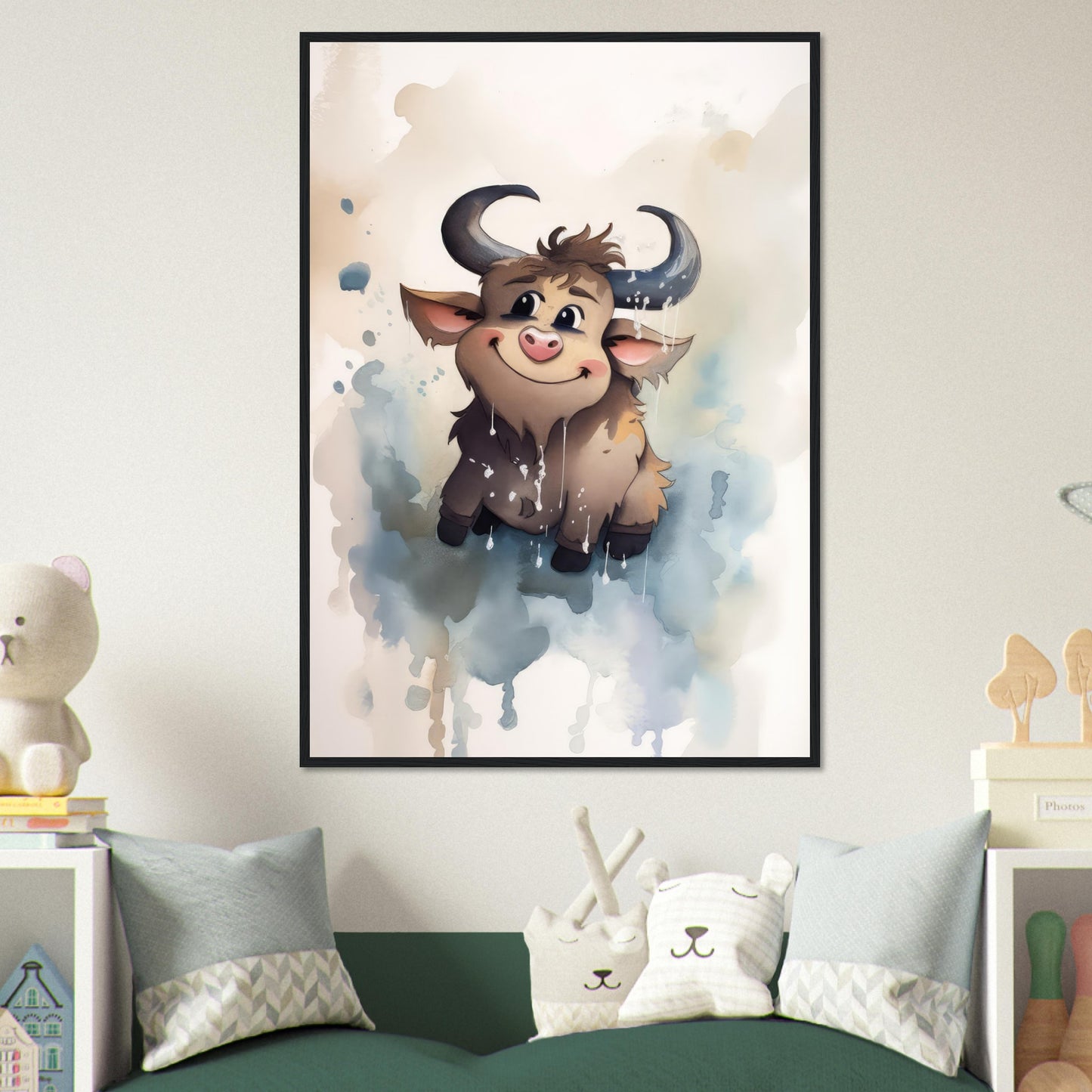 Süßer Stier, Poster mit Holzrahmen - Stiersbeste