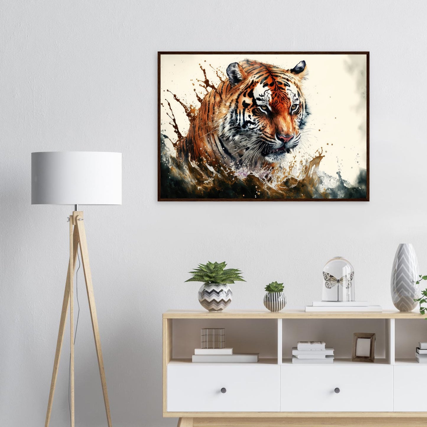 Tiger Splash, Poster mit Holzrahmen - Stiersbeste