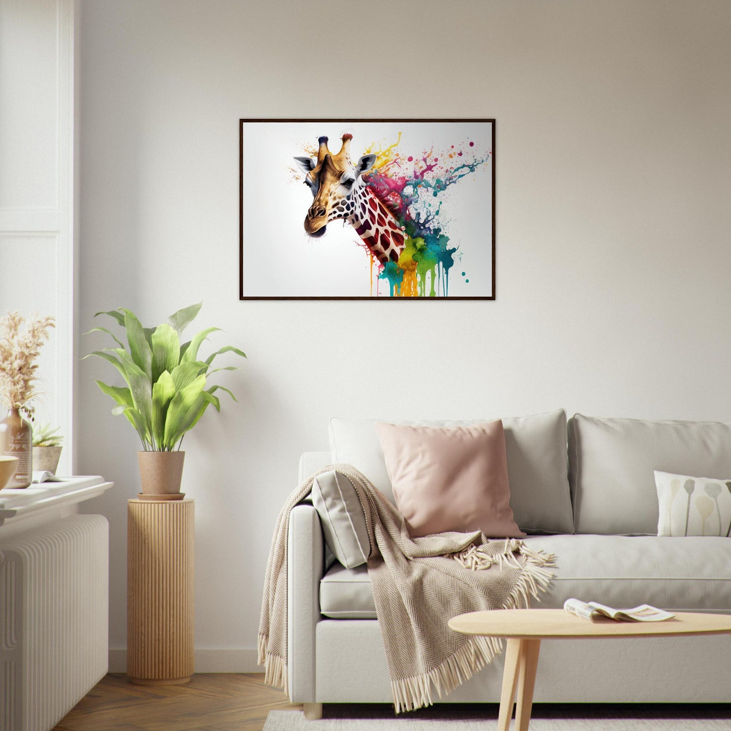 Giraffe Splash Art, Poster mit Holzrahmen - Stiersbeste