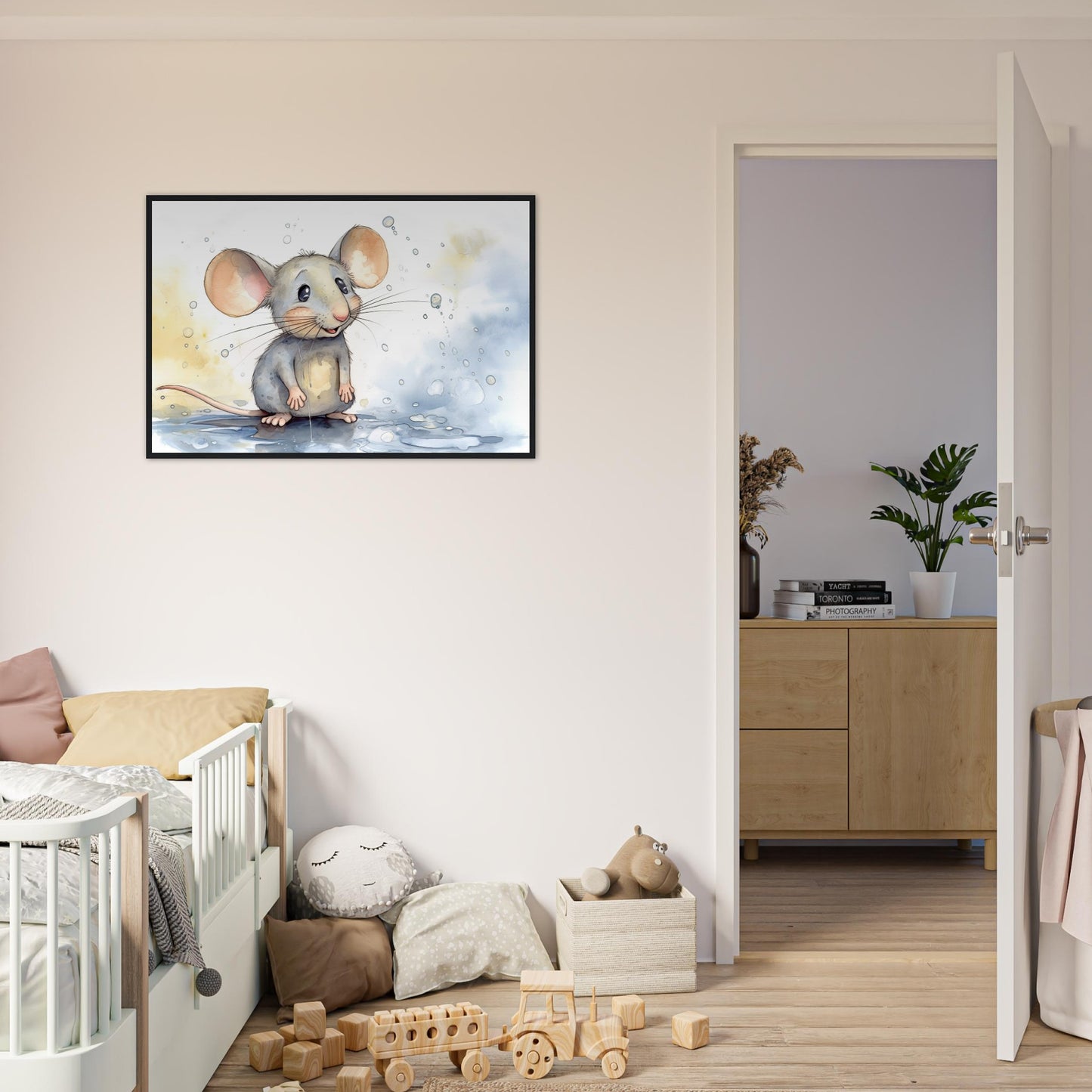 Happy Mouse, Poster mit Holzrahmen - Stiersbeste