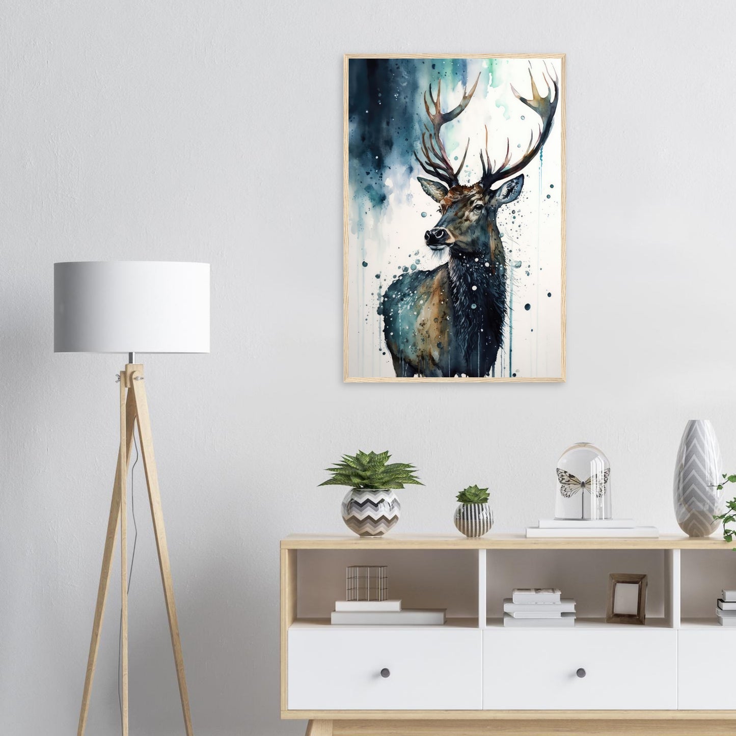 Der Pinselhirsch, Poster mit Holzrahmen - Stiersbeste
