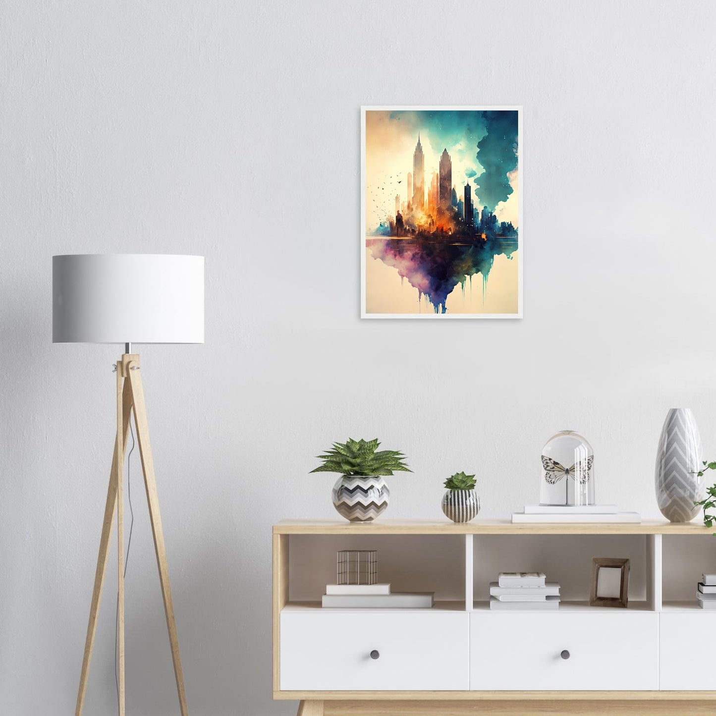 Farbexplosion Skyline, Poster mit Holzrahmen - Stiersbeste