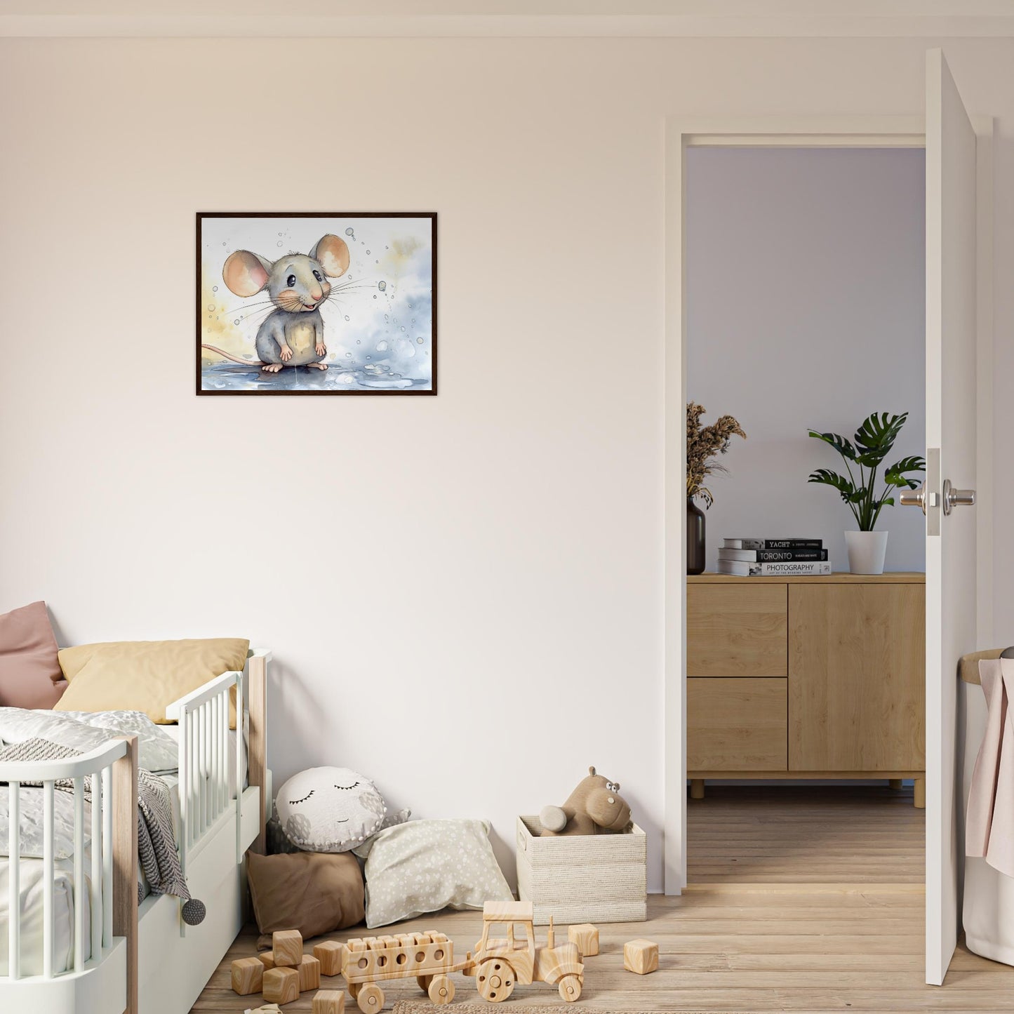 Happy Mouse, Poster mit Holzrahmen - Stiersbeste
