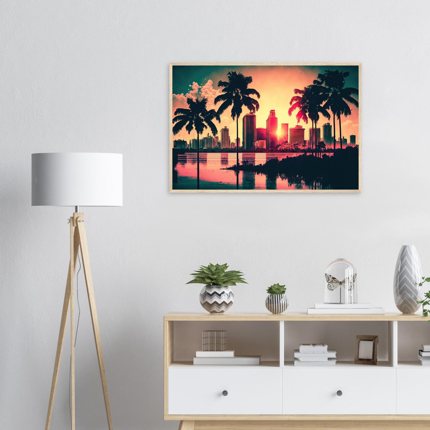 Miami Sunset, Poster mit Holzrahmen - Stiersbeste