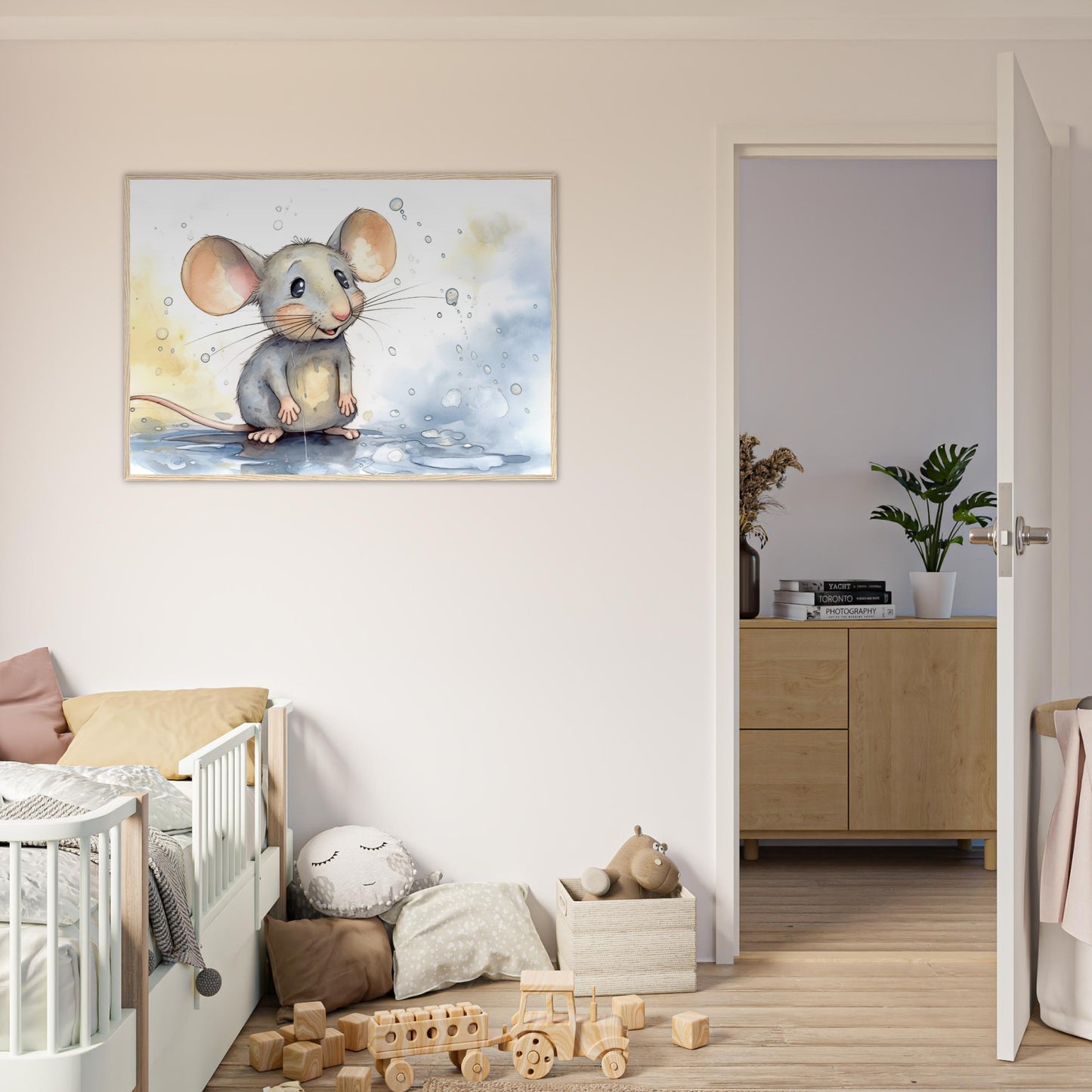 Happy Mouse, Poster mit Holzrahmen - Stiersbeste