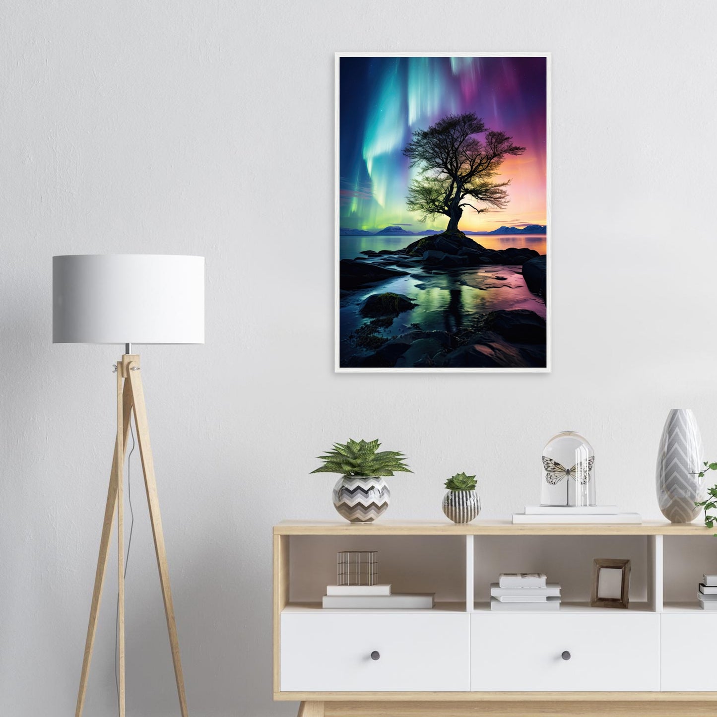 Polarlicht Baum, Poster mit Holzrahmen - Stiers Beste