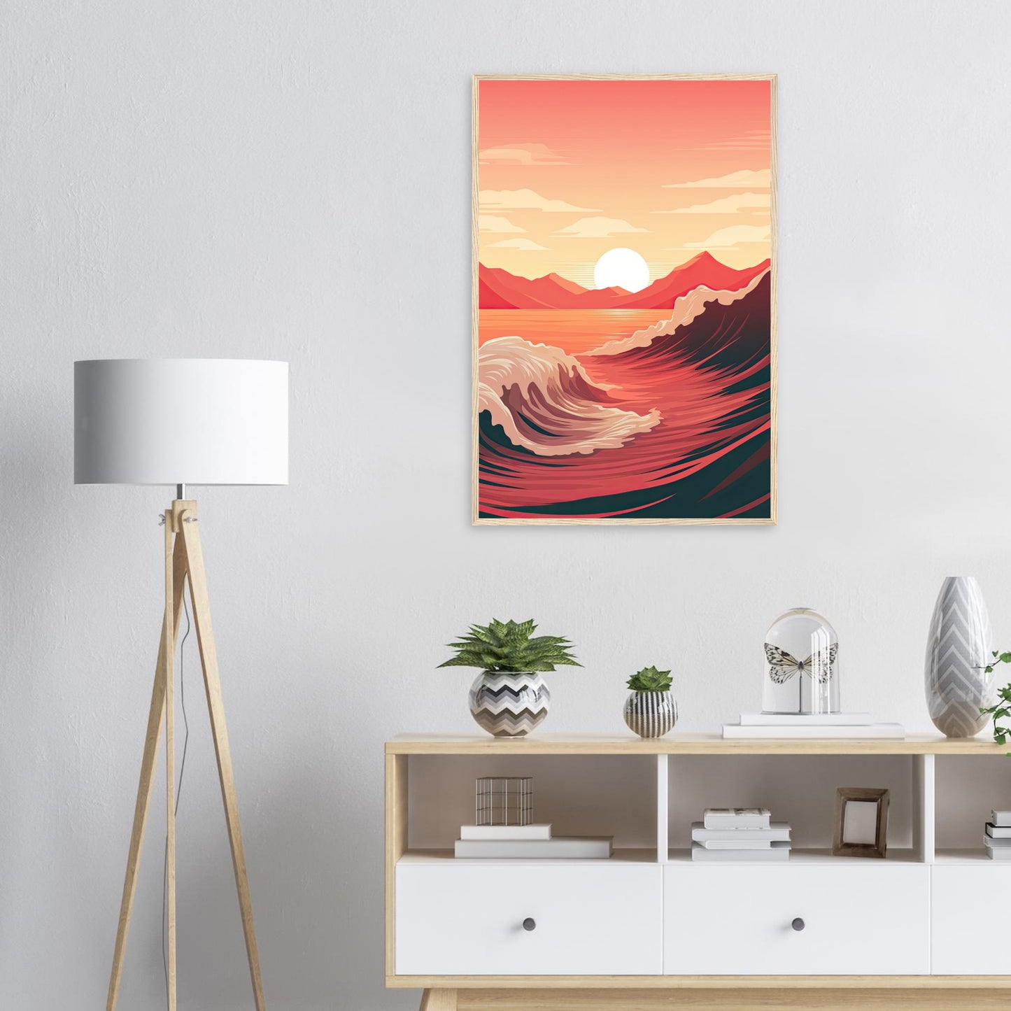 Red Wave, Poster mit Holzrahmen - Stiers Beste