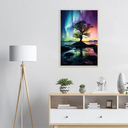 Polarlicht Baum, Poster mit Holzrahmen - Stiers Beste