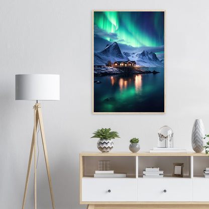 Polarlicht am See, Poster mit Holzrahmen - Stiers Beste