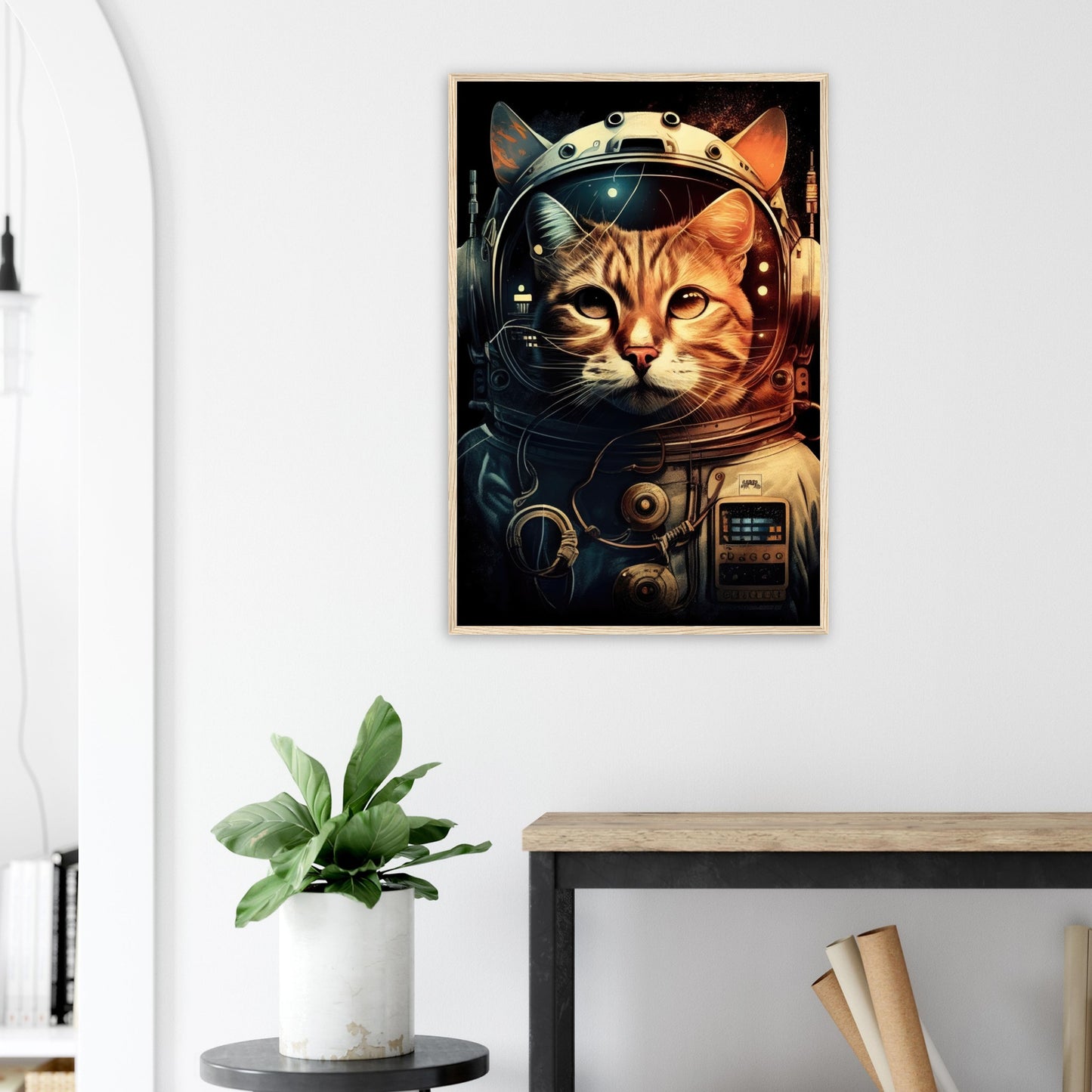 Space Cat, Poster mit Holzrahmen - Stiersbeste