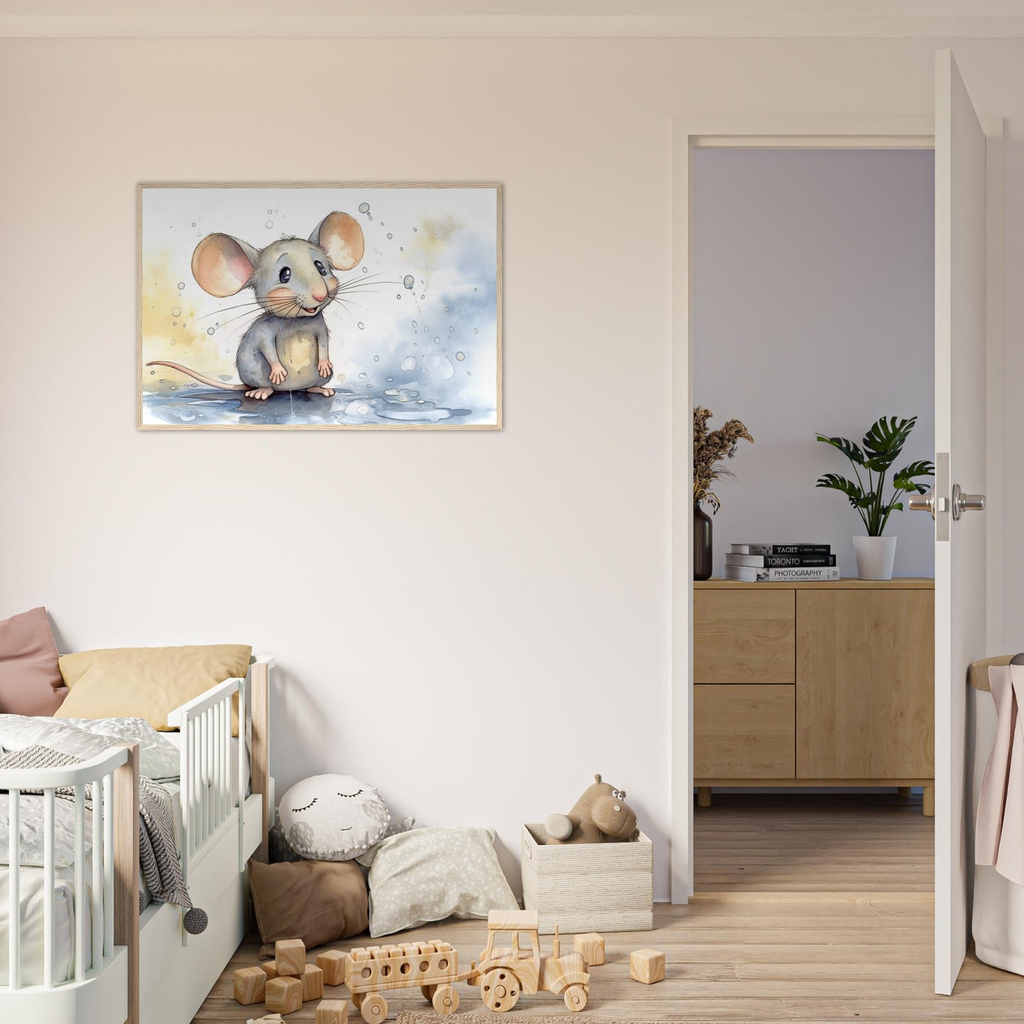 Happy Mouse, Poster mit Holzrahmen - Stiersbeste