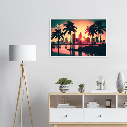 Miami Sunset, Poster mit Holzrahmen - Stiersbeste