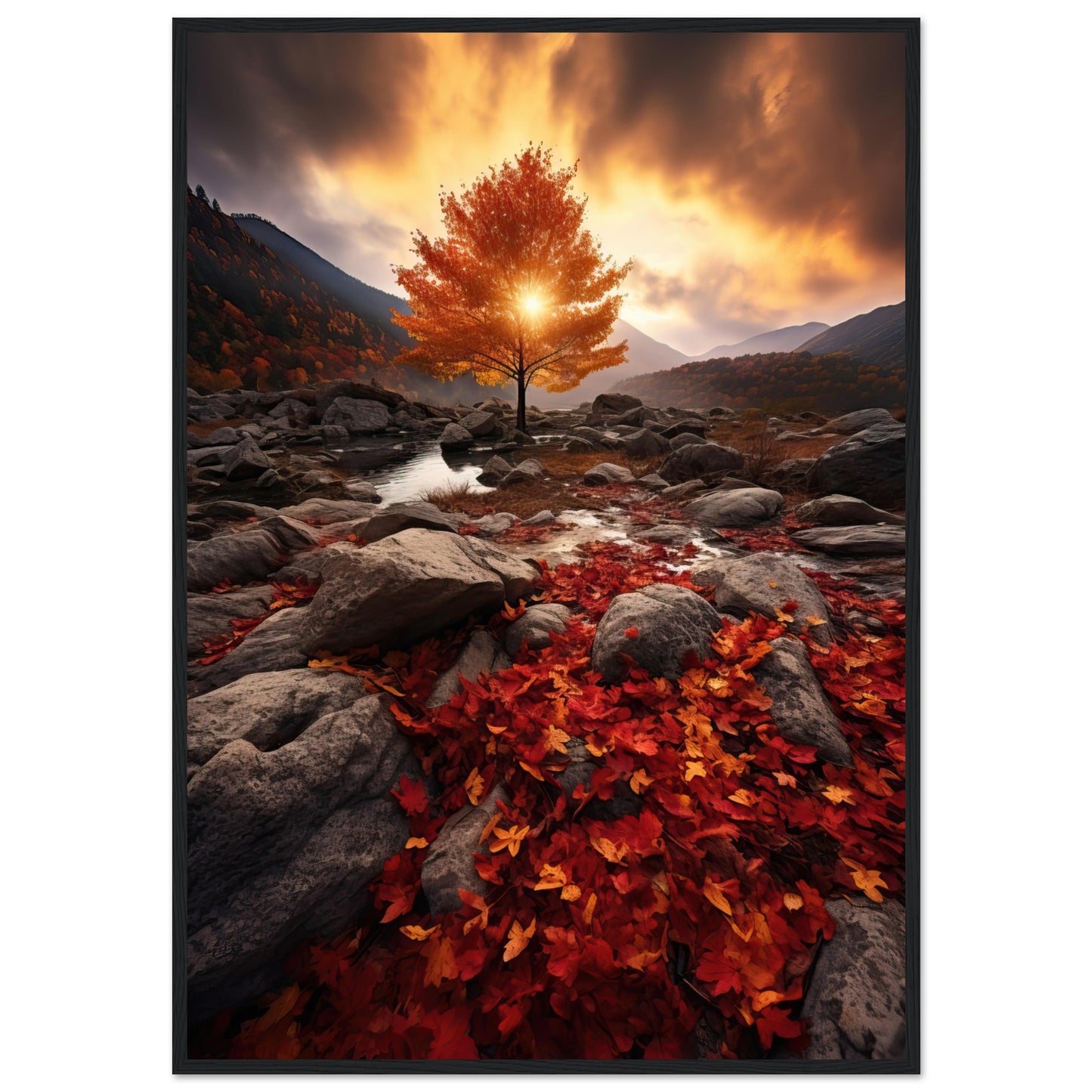 Sonnenuntergang in der Baumrkone, Poster mit Holzrahmen - Stiers Beste