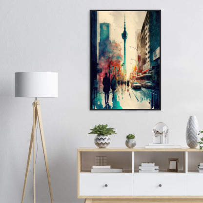 Lauf durch Tokyo, Poster mit Holzrahmen - Stiersbeste