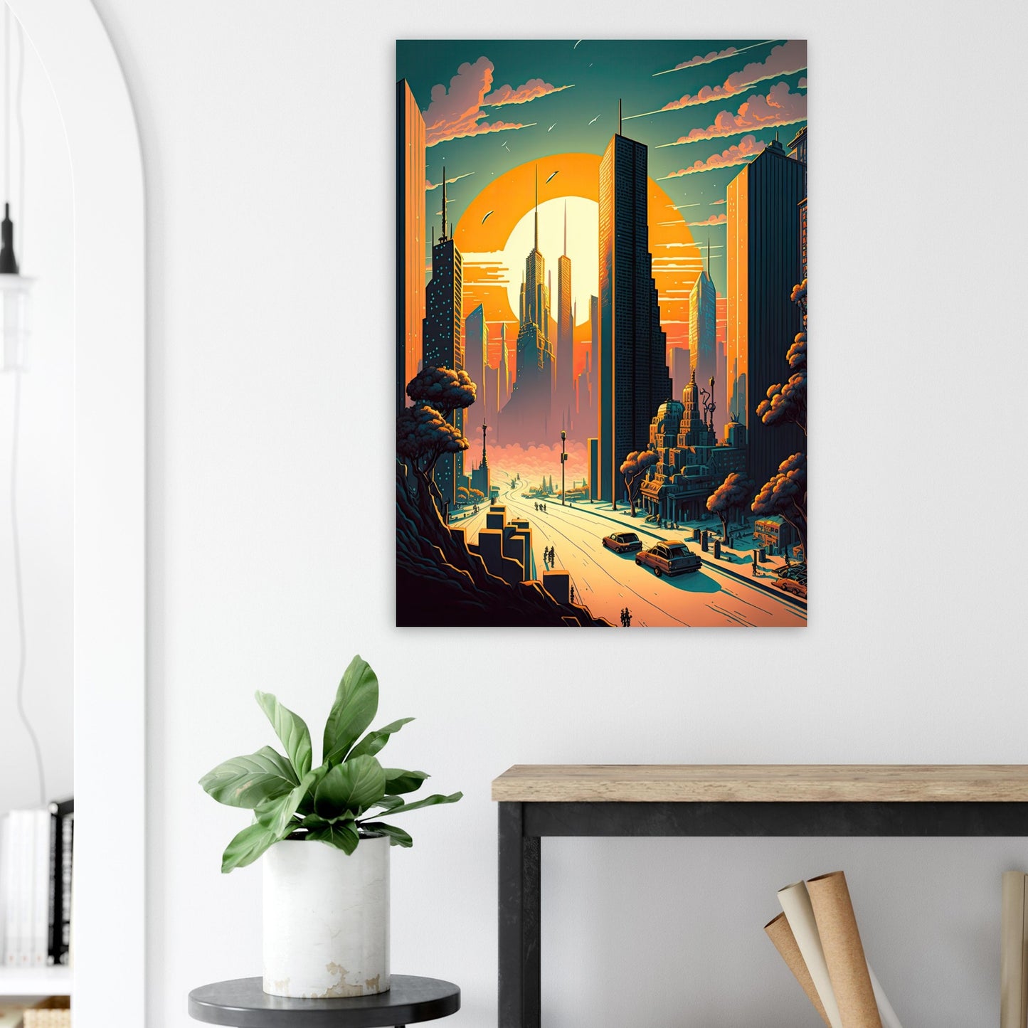 Futuristischer Sunset, Aluminiumdruck - Stiersbeste