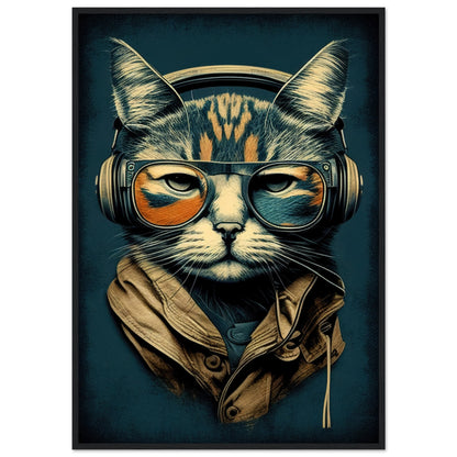 Retro Cat, Poster mit Holzrahmen - Stiersbeste