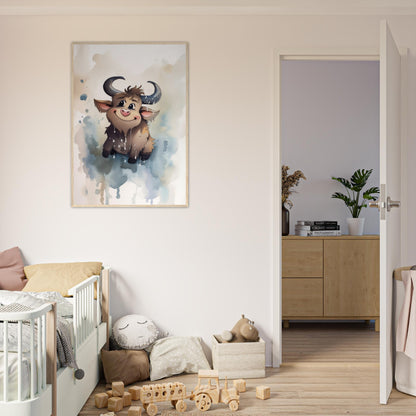 Süßer Stier, Poster mit Holzrahmen - Stiersbeste