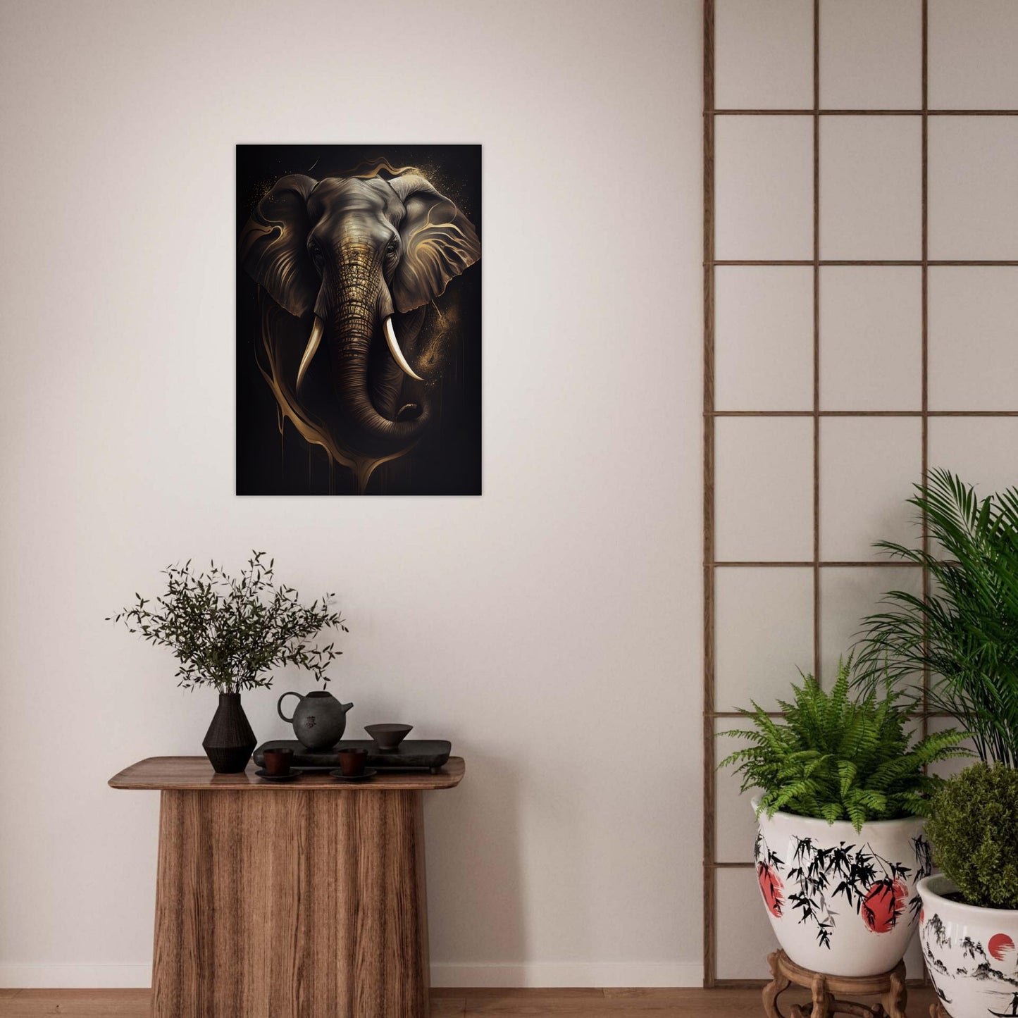 Goldener Blick des Elefanten, Aluminiumdruck - Stiersbeste