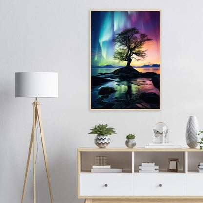 Polarlicht Baum, Poster mit Holzrahmen - Stiers Beste