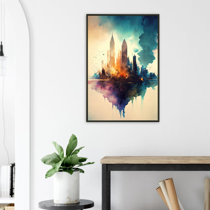 Farbexplosion Skyline, Poster mit Alurahmen - Stiersbeste