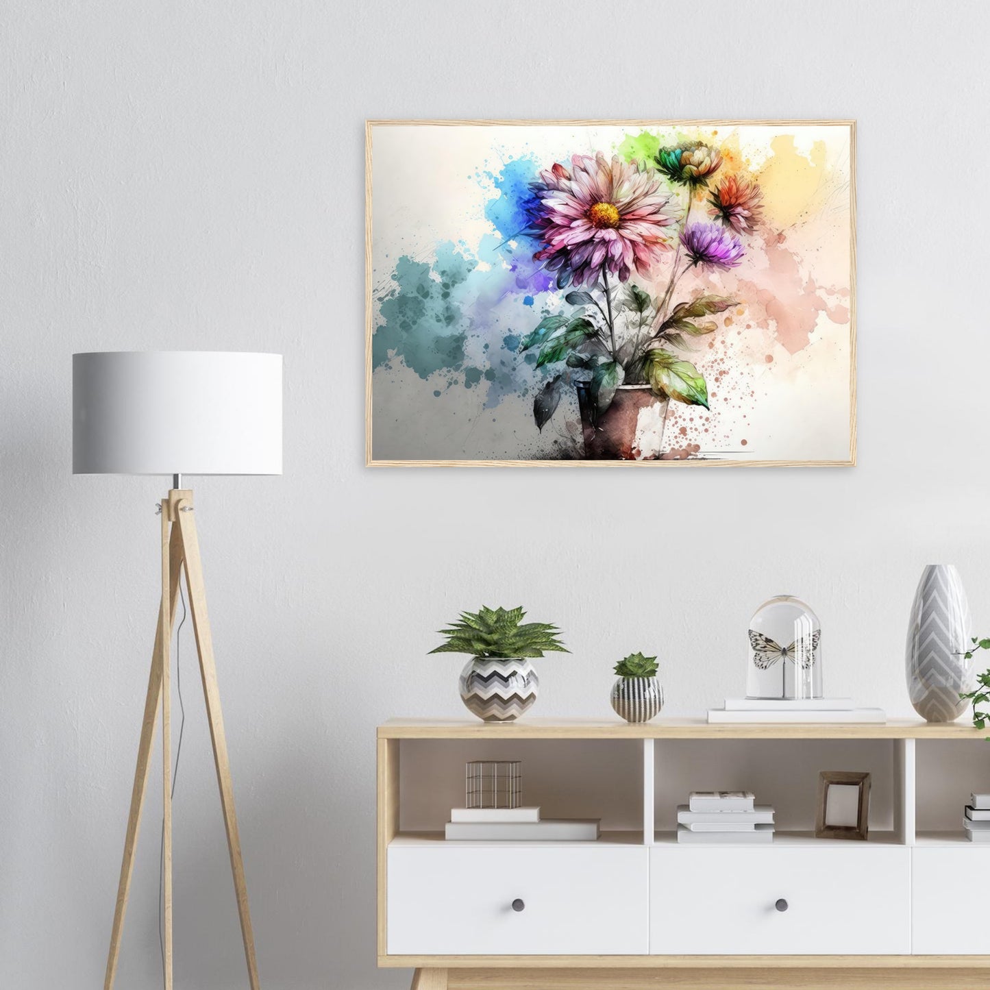 Fließende Blumenmelodie, Poster mit Holzrahmen - Stiersbeste