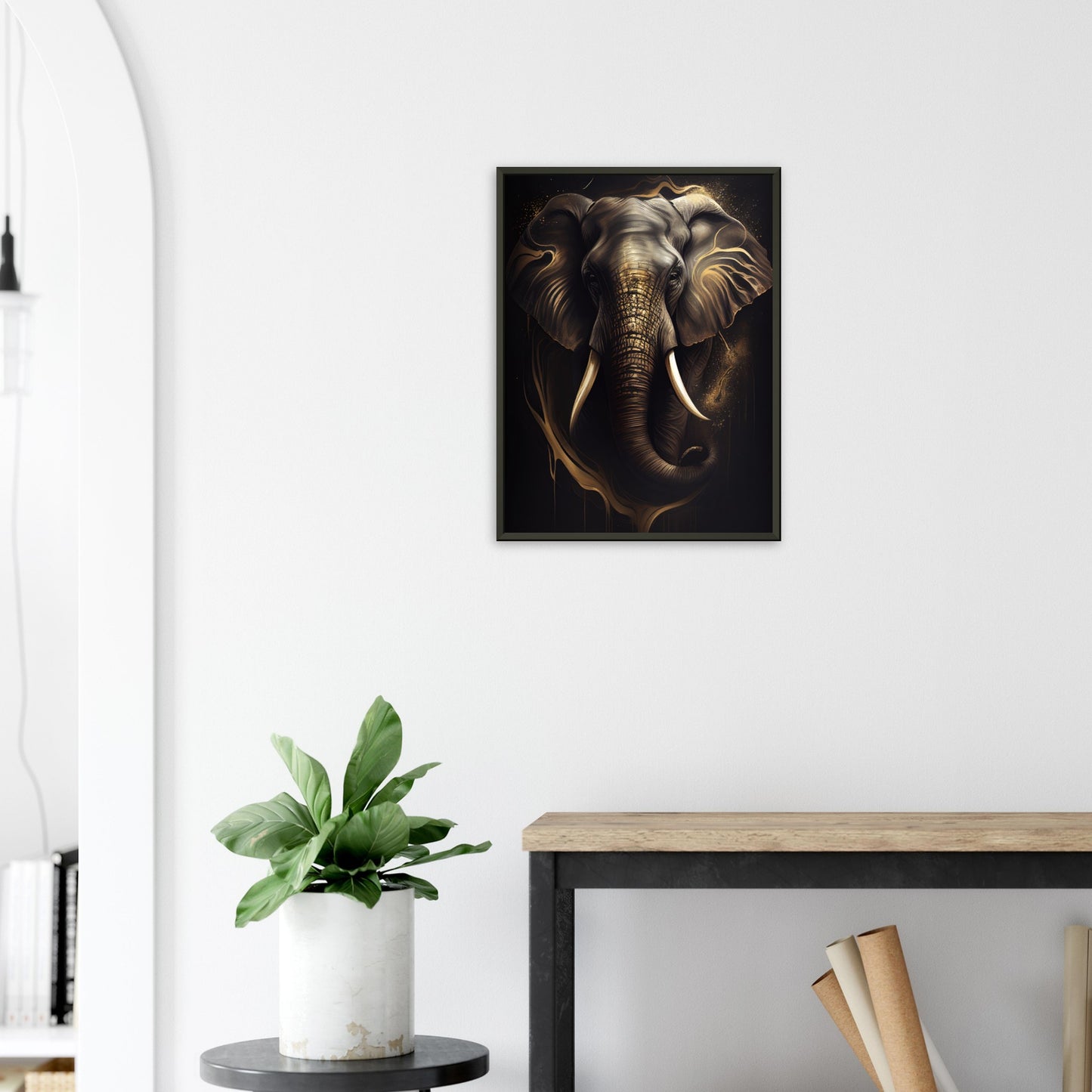 Goldener Blick des Elefanten, Poster mit Alurahmen - Stiersbeste