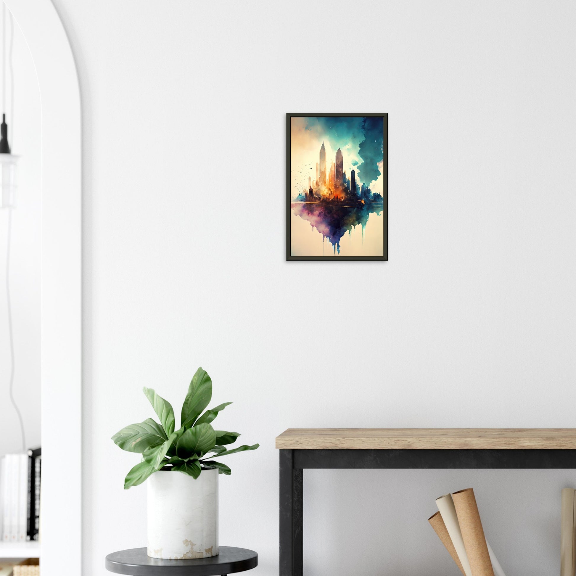 Farbexplosion Skyline, Poster mit Alurahmen - Stiersbeste