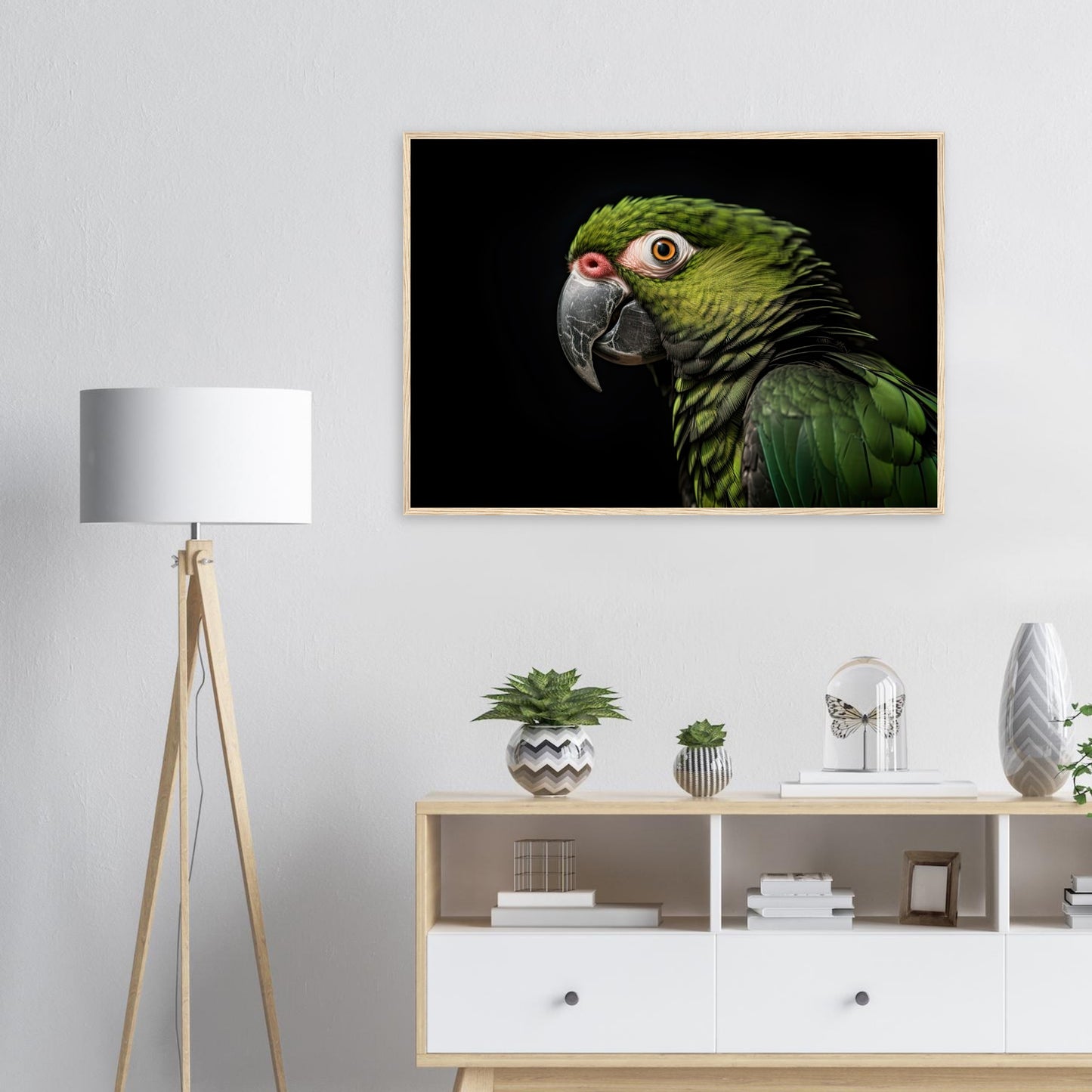 Papagei im Studio, Poster mit Holzrahmen - Stiersbeste