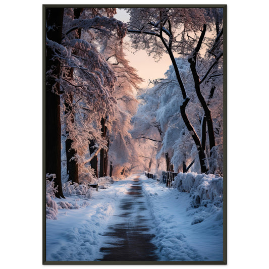 Verschneite Straßenlandschaft, Poster mit Alurahmen - Stiers Beste
