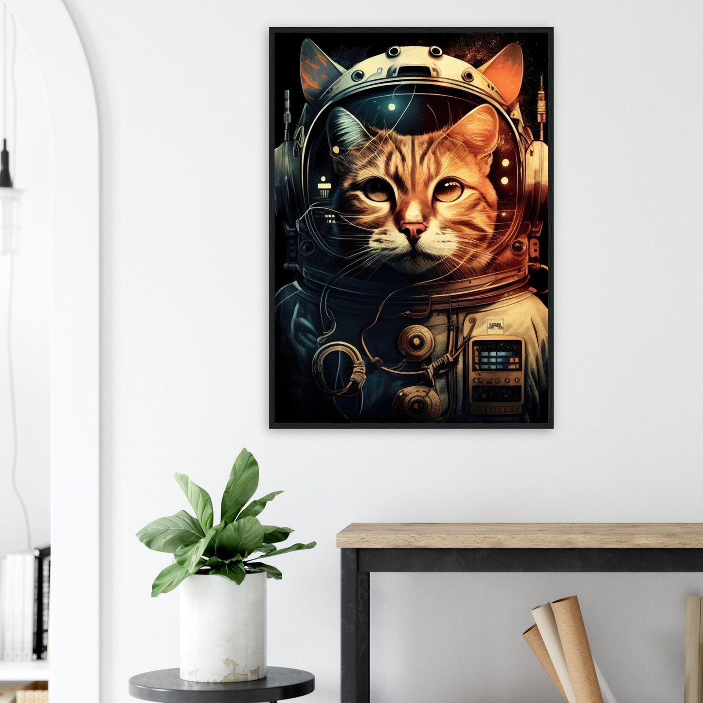 Space Cat, Poster mit Holzrahmen - Stiersbeste