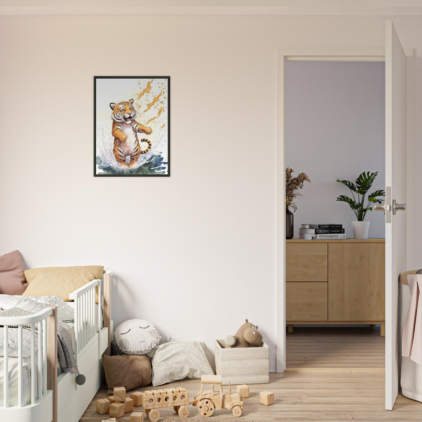 Wasserspaß Tiger, Poster mit Alurahmen - Stiersbeste
