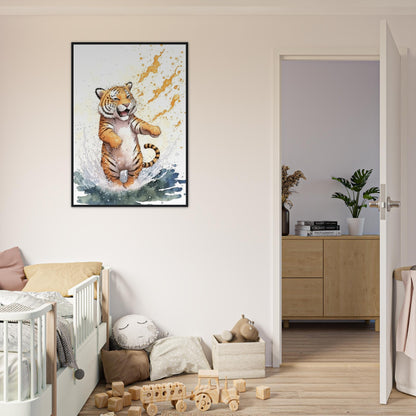 Wasserspaß Tiger, Poster mit Holzrahmen - Stiersbeste