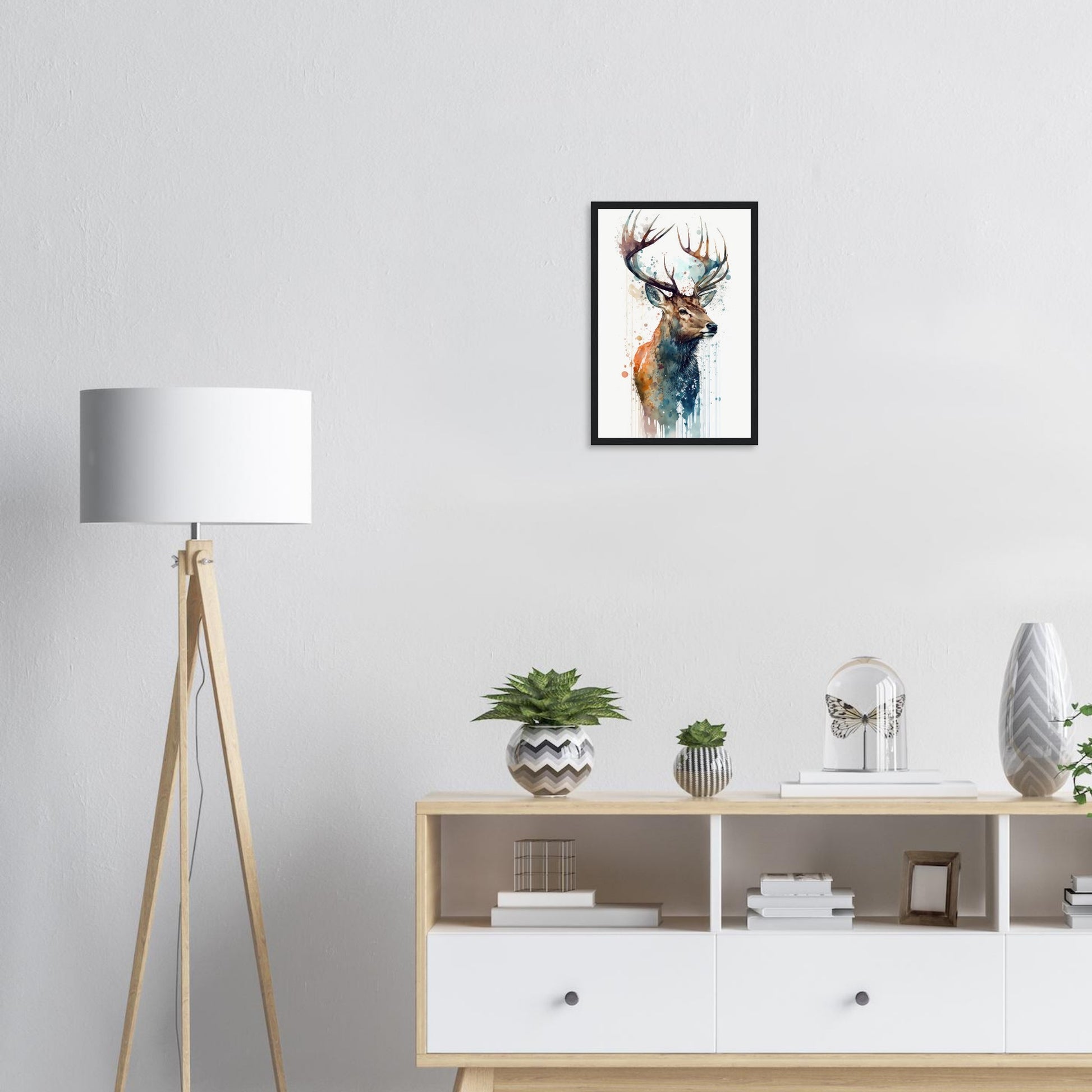 Hirschgeweih im Farbrausch, Poster mit Holzrahmen - Stiersbeste
