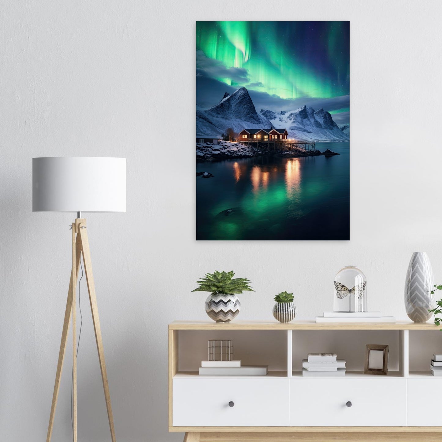 Polarlicht am See, Holzdruck - Stiers Beste