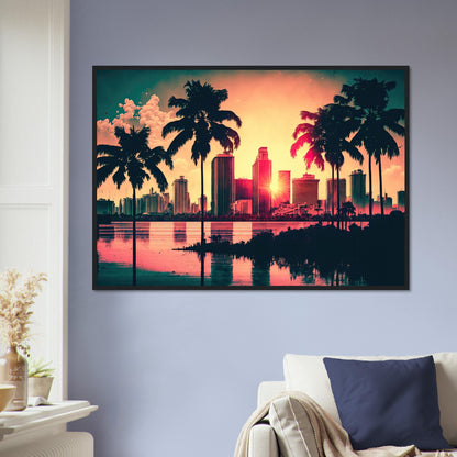 Miami Sunset, Poster mit Holzrahmen - Stiersbeste