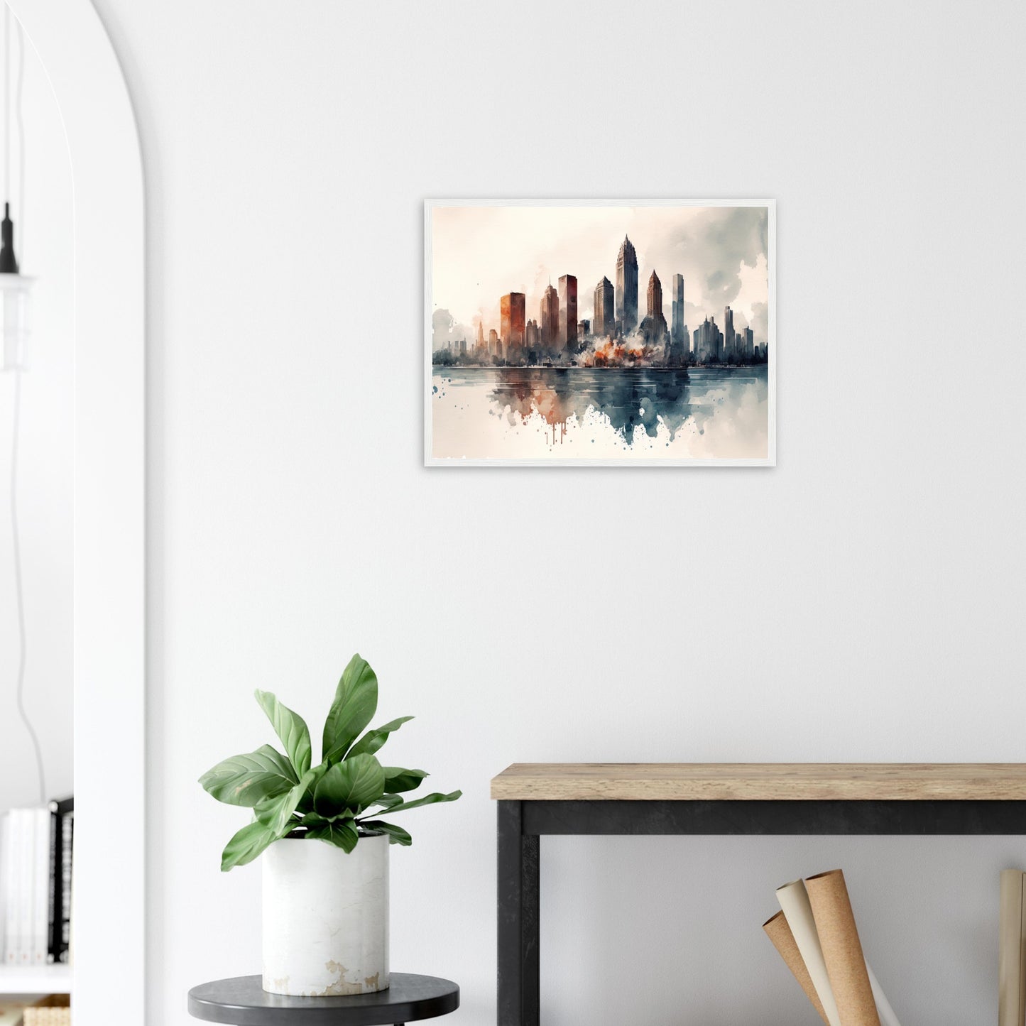 Cloudy Skyline, Poster mit Holzrahmen - Stiersbeste