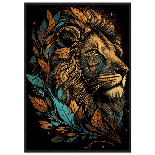 Leaf Lion, Poster mit Holzrahmen - Stiersbeste