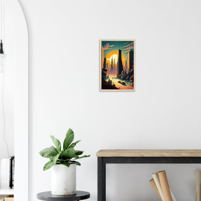 Futuristischer Sunset, Poster mit Holzrahmen - Stiersbeste