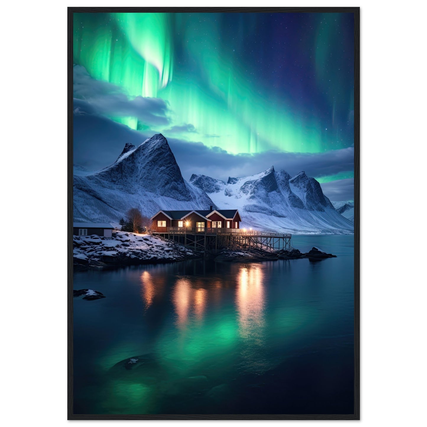 Polarlicht am See, Poster mit Holzrahmen - Stiers Beste