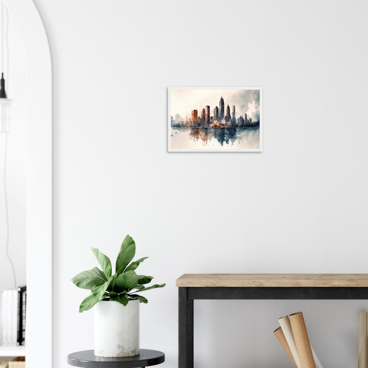 Cloudy Skyline, Poster mit Holzrahmen - Stiersbeste