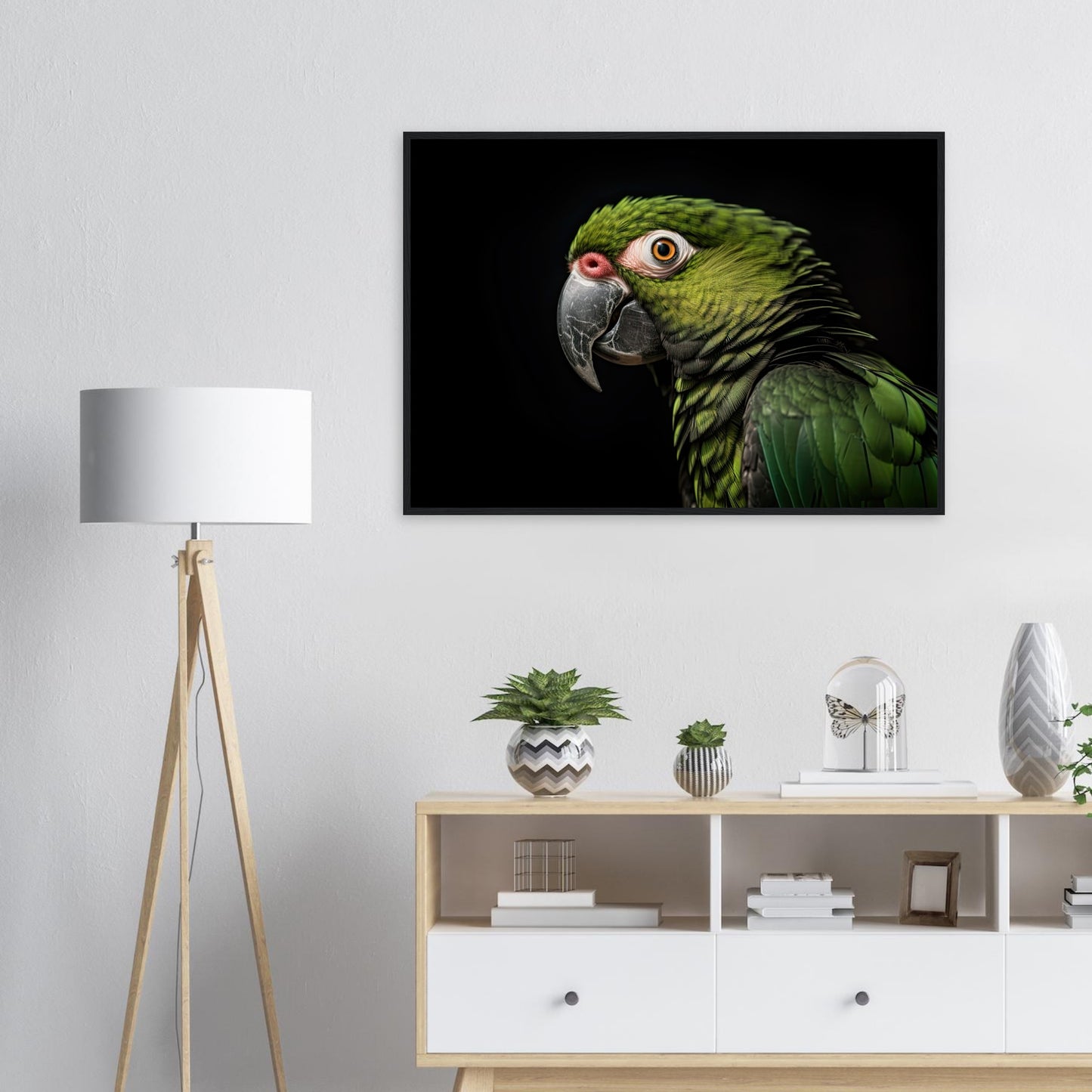 Papagei im Studio, Poster mit Holzrahmen - Stiersbeste