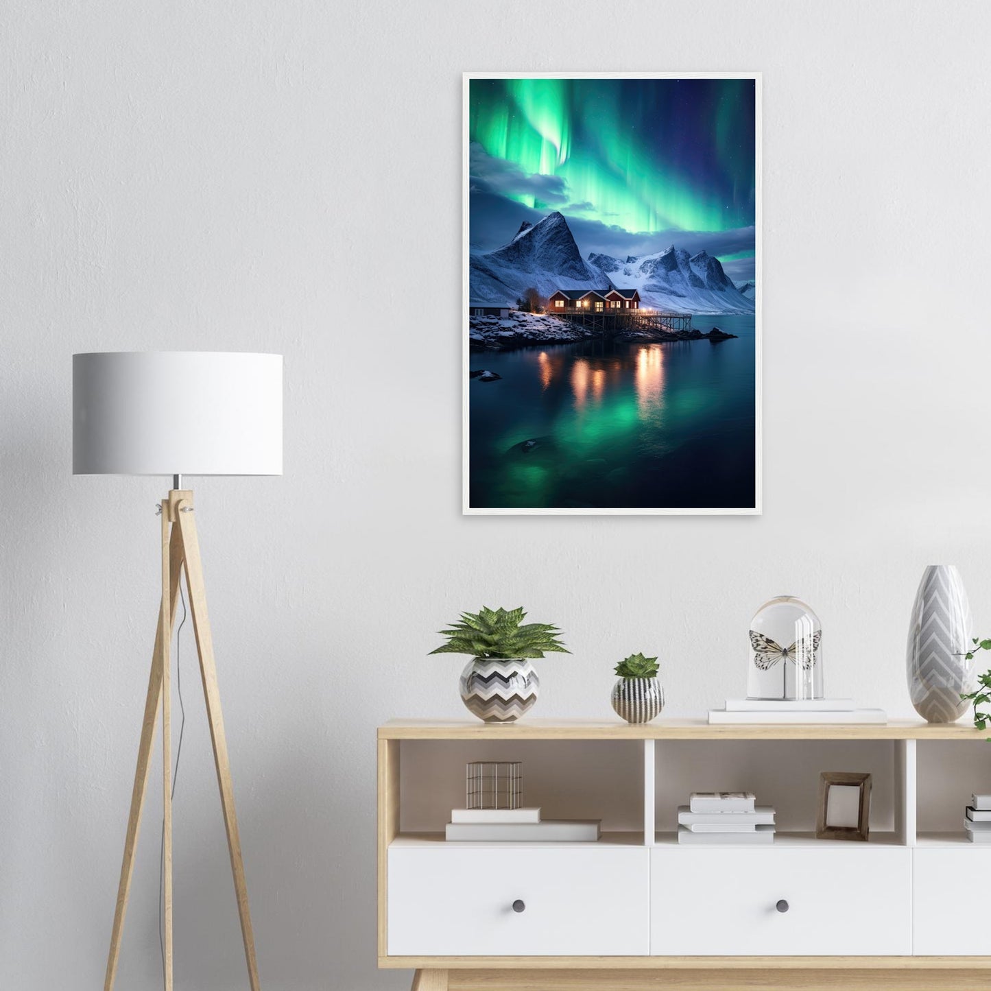 Polarlicht am See, Poster mit Holzrahmen - Stiers Beste