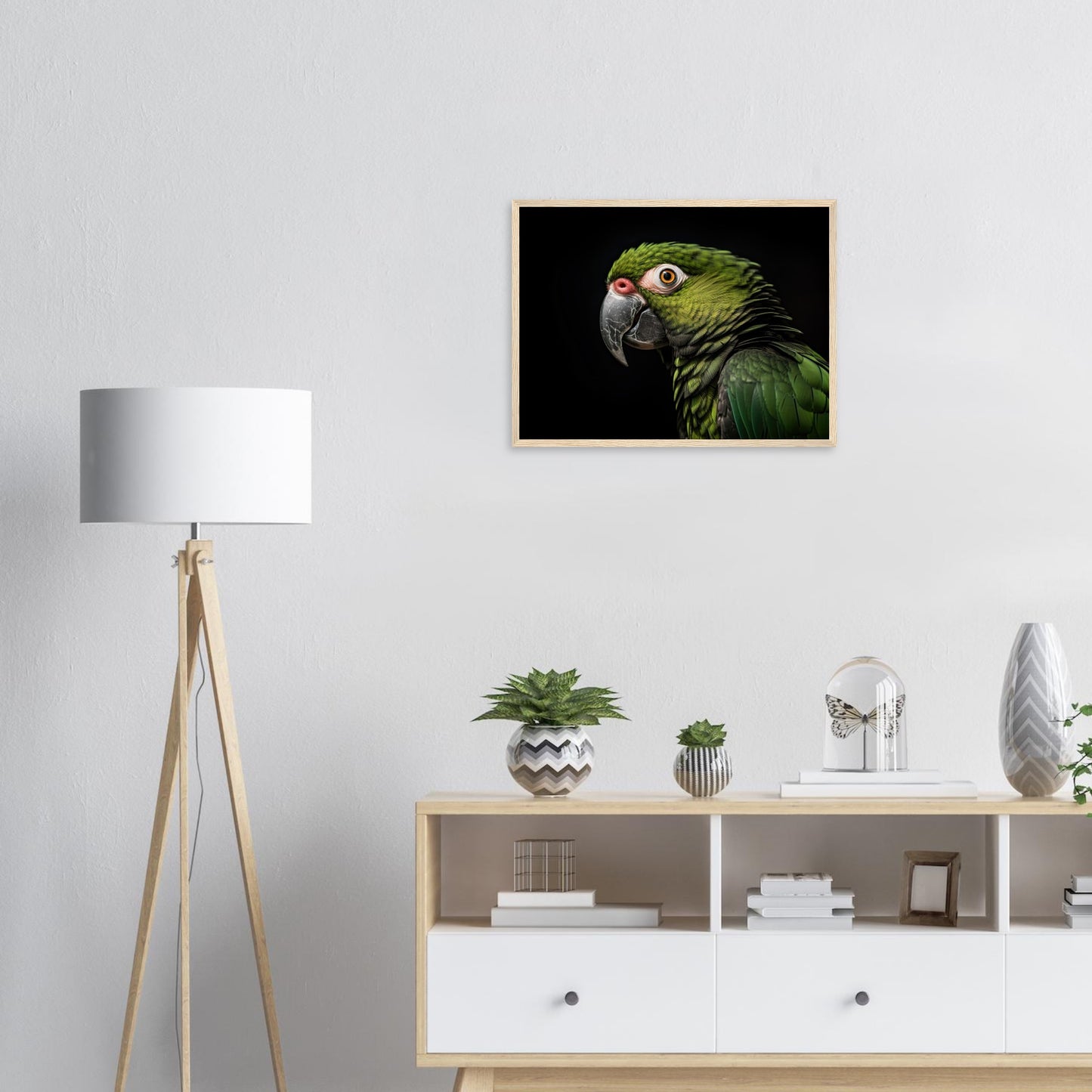 Papagei im Studio, Poster mit Holzrahmen - Stiersbeste