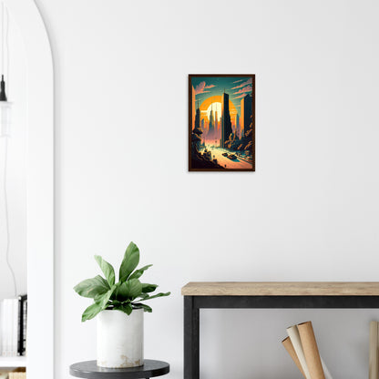 Futuristischer Sunset, Poster mit Holzrahmen - Stiersbeste
