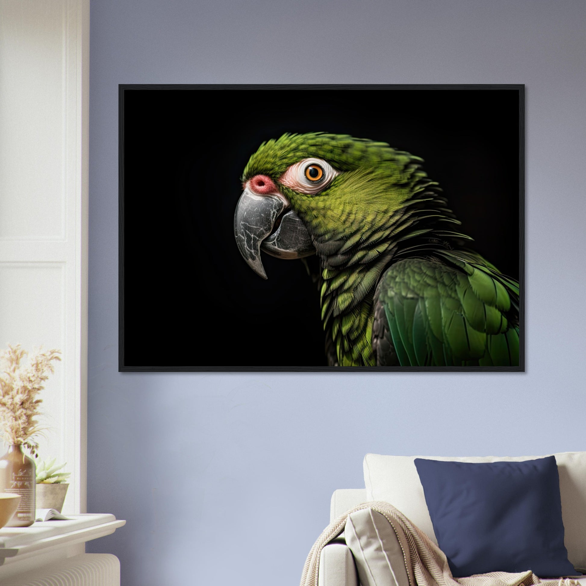 Papagei im Studio, Poster mit Holzrahmen - Stiersbeste