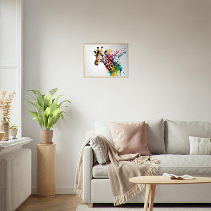 Giraffe Splash Art, Poster mit Holzrahmen - Stiersbeste